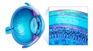 안구 건조증과 눈물막의 구조를 보여주는 3D 의학 일러스트